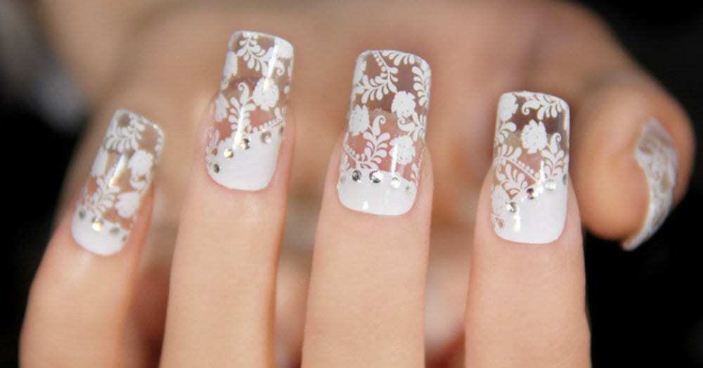 White floral Bridal Nail art
