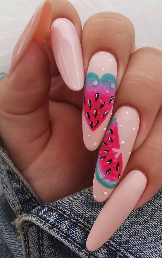 summer nails, fun summer manicure, cute summer nails, watermelon nail art, watermelon nail designs