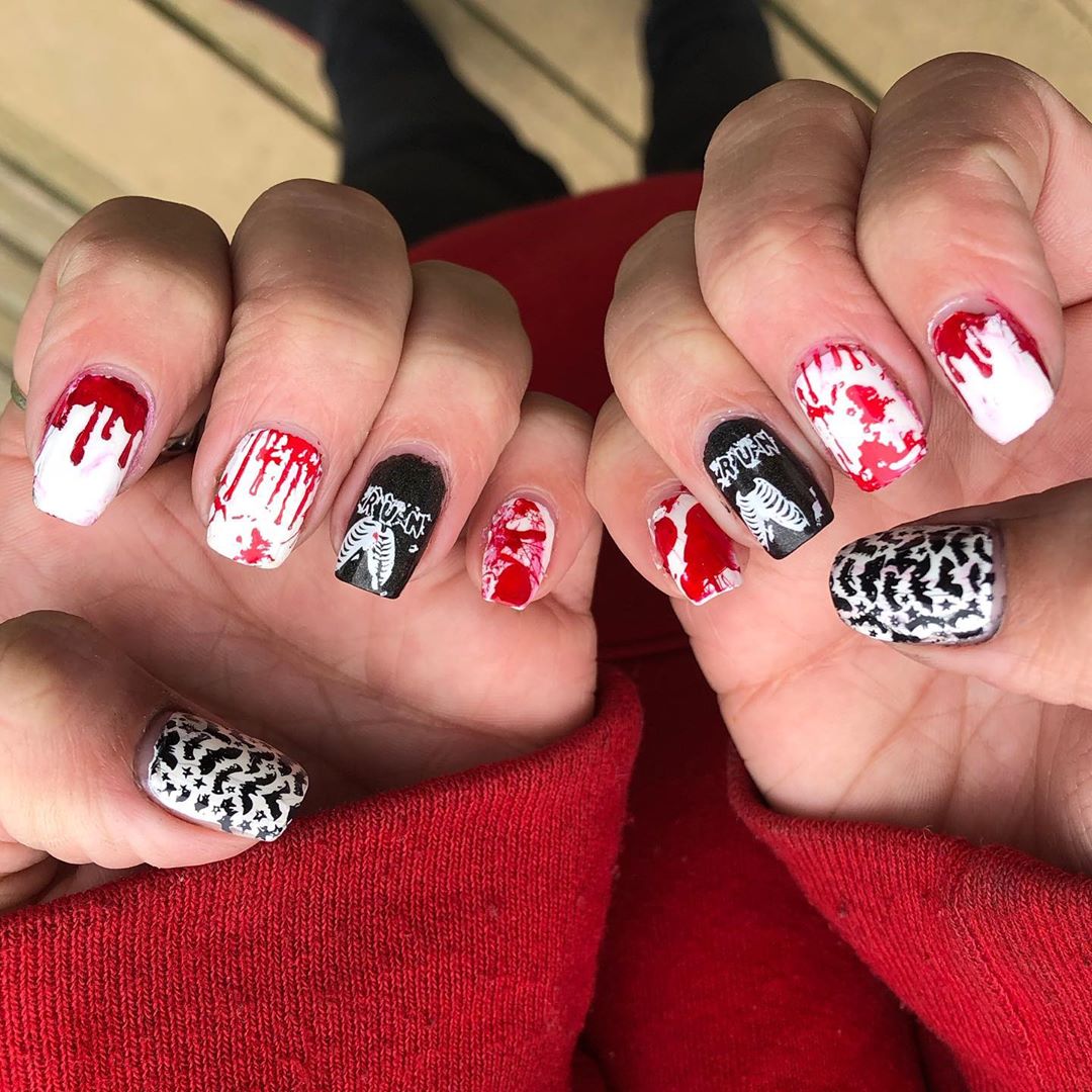Blood and Bats Flying Showing Perfect Nail Art for Girls