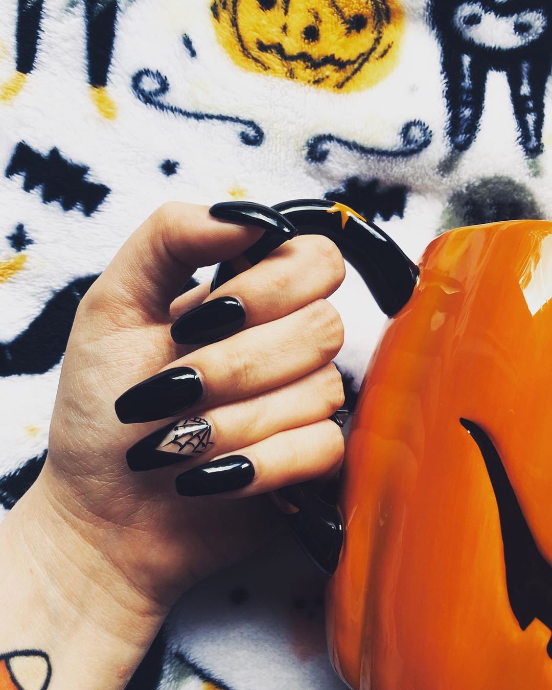 Easy DIY Black Nails with Spider Design Nail Art