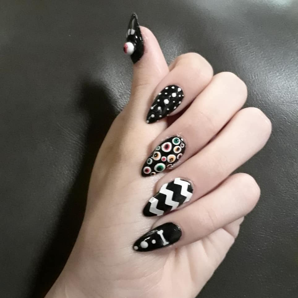 Eye Balls and Eye Balls Design Nail Art for Long Nails