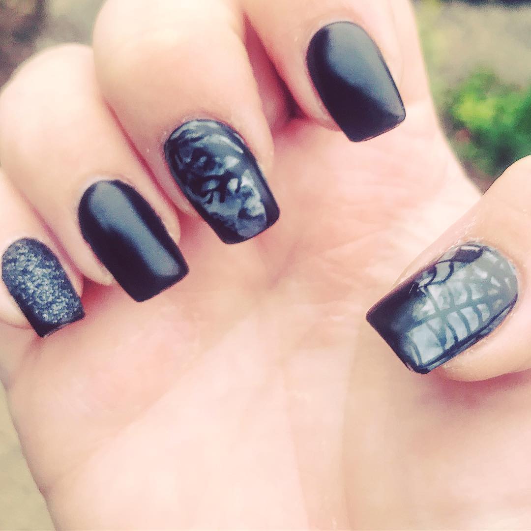 Scary Black Nail Art Design for Girls