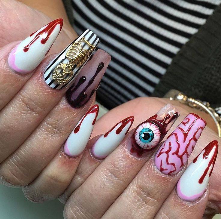 Eye And Blood Halloween Nail Art Design