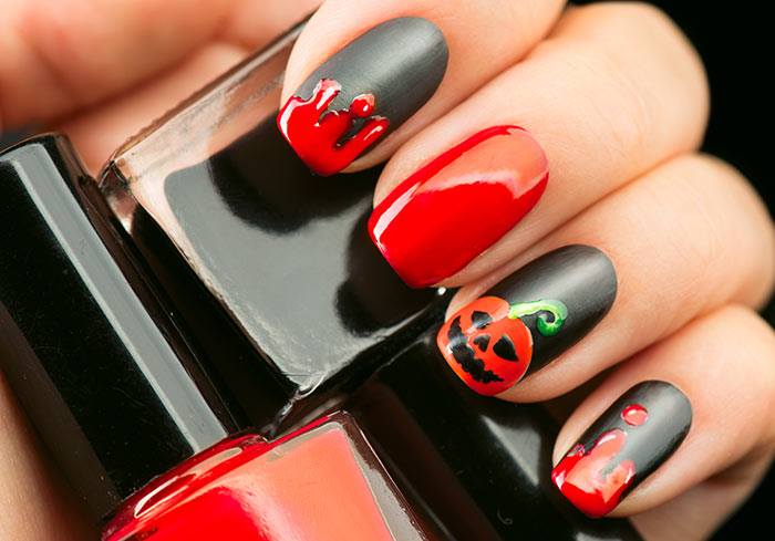 Glossy Red And Matte Black Nail Art Design