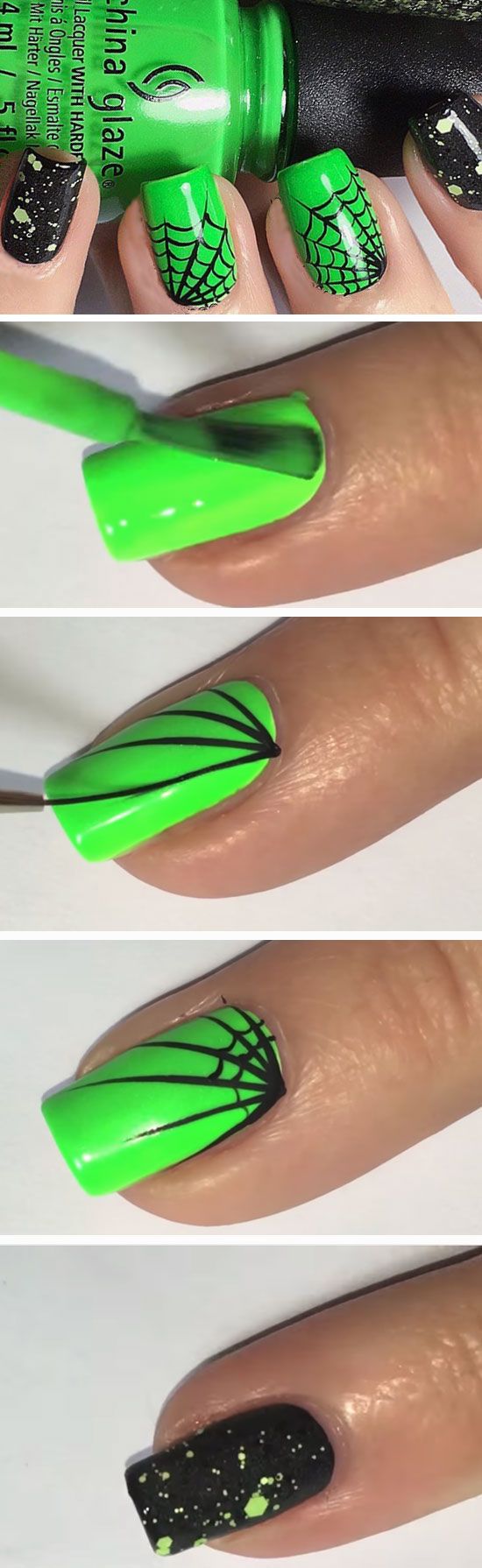 Green And Black Scary Nail Art Design