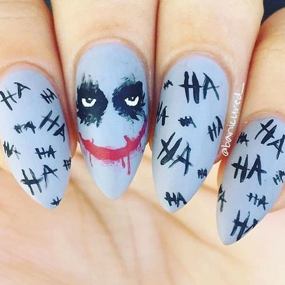 Joker Face Halloween Nail Art Design