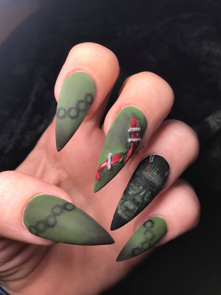 Olive Green Matte Color Nail Art Design