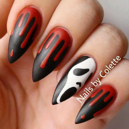 Skeleton And Blood Falling Nail Art Ideas