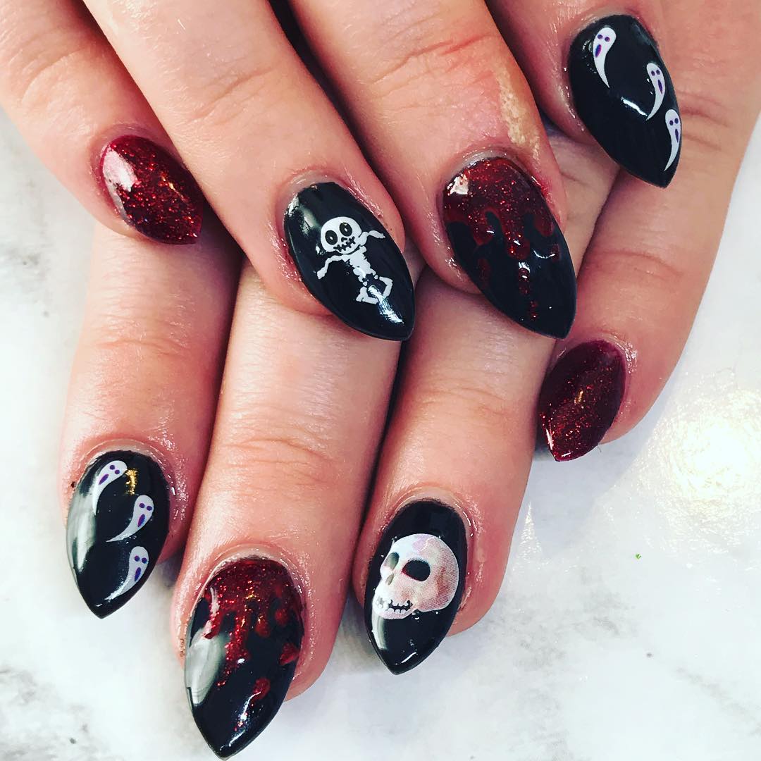 Skeleton And Boo Crazy Nail Art Design