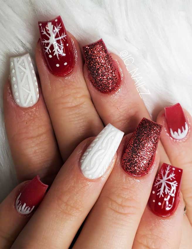  red nails , winter nails , festive nail art, christmas nails, festive nails #festivenails