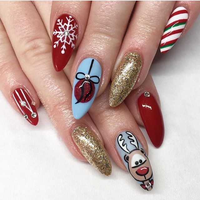 christmas nail art designs #christmasnails christmas nails, red gold christmas nails