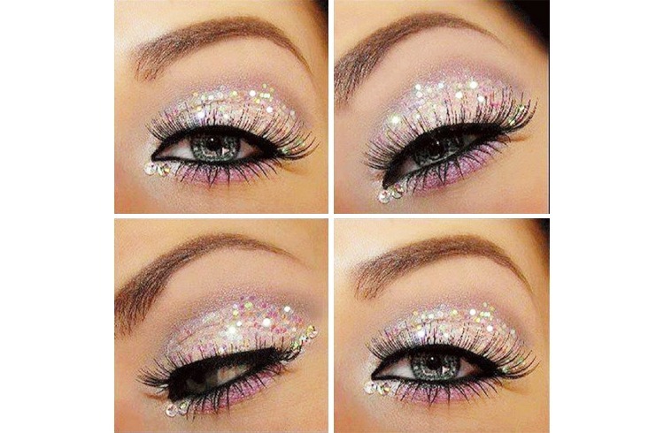 Chunky iridescent glitter over white