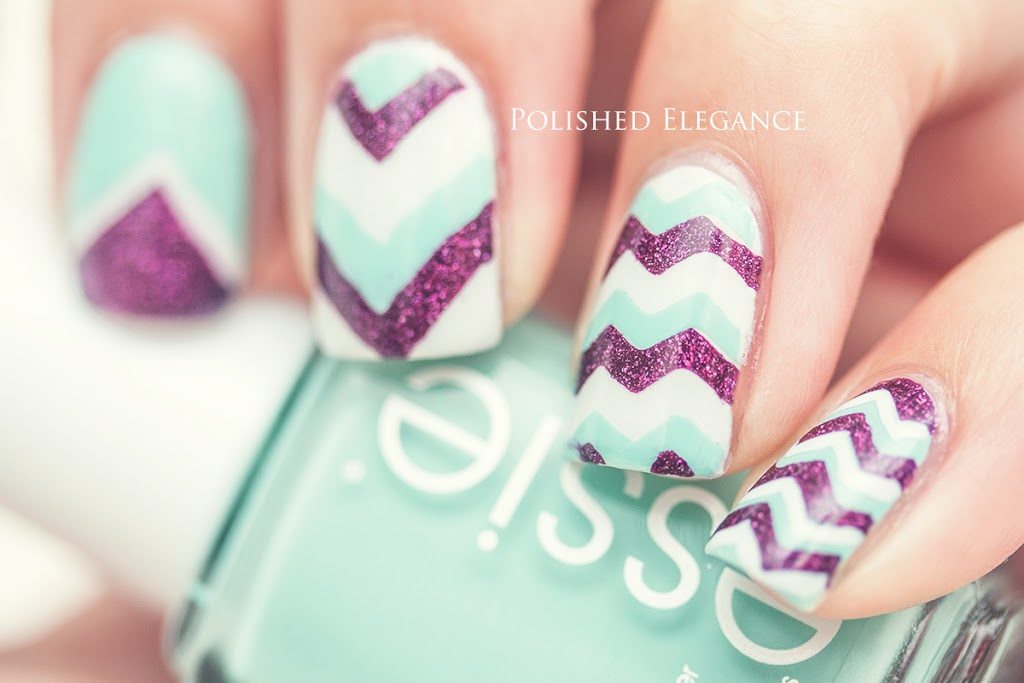 Mint, purple, and white zig zags