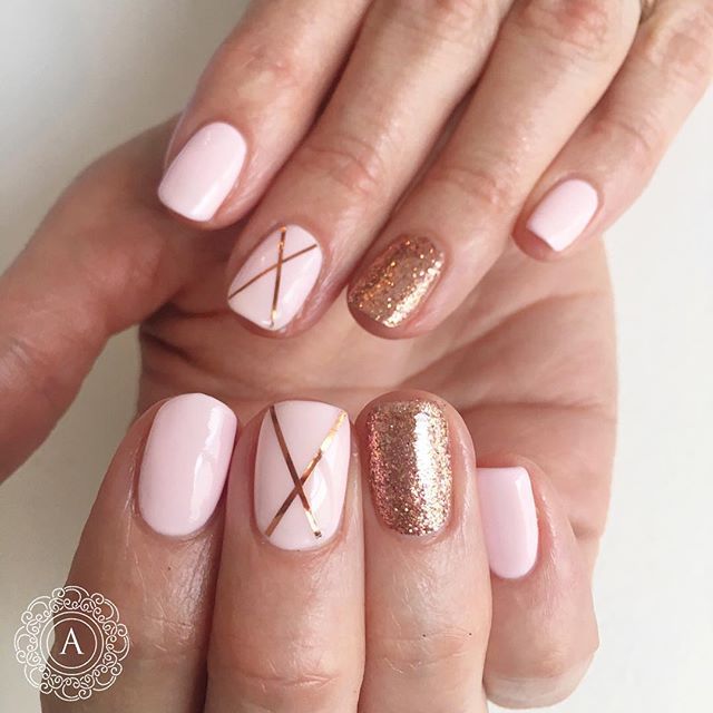 Rose gold and pink nail art
