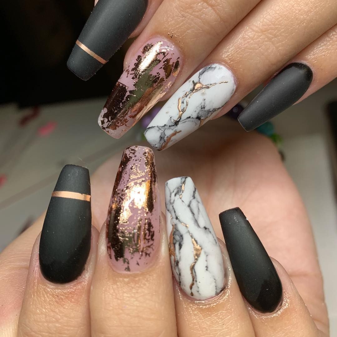 Rose gold with marble nails