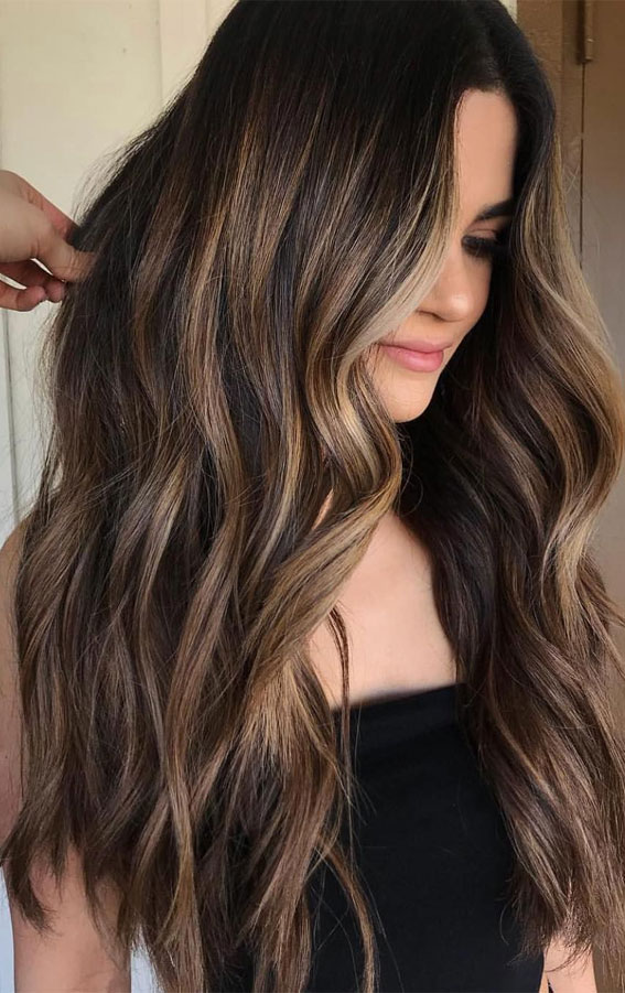 winter hair color, brunetthe, brunette balayage, hair color ideas, brown hair color