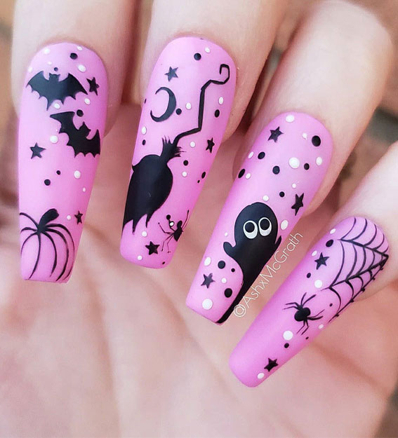 pink halloween nails, halloween nail art, halloween nail designs 2020