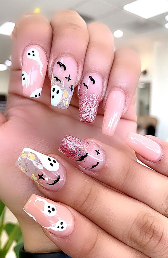 pink halloween nails, halloween nail art, halloween nail designs 2020