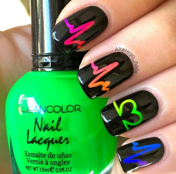 Diy neon heartbeat nail design