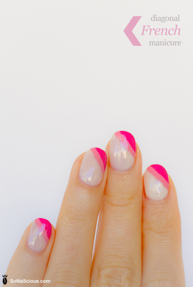 Diagonal french manicure pink nails