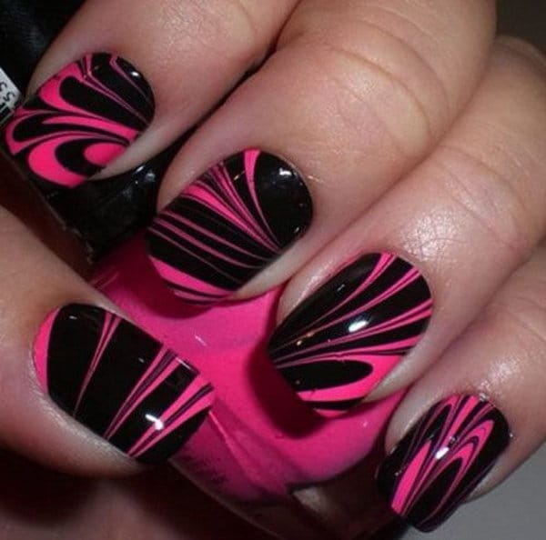Merged pink and black nail art for girl