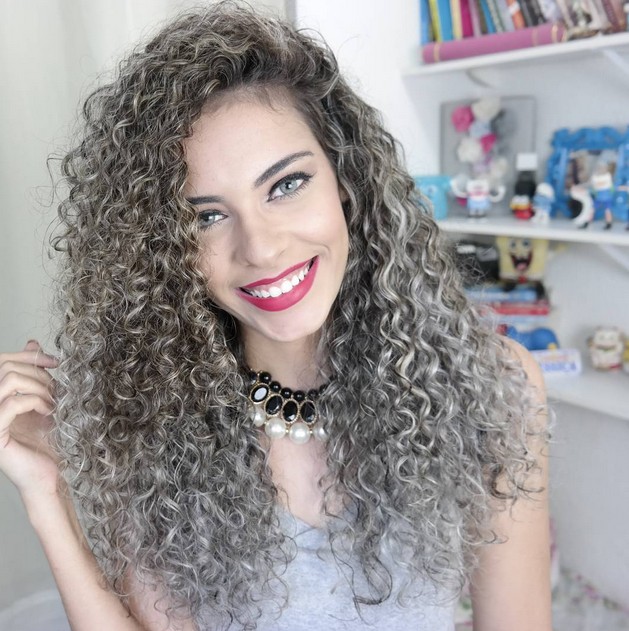 permed long curly hairstyle - silver perms look