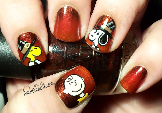 Charlie brown thanksgiving nail diy