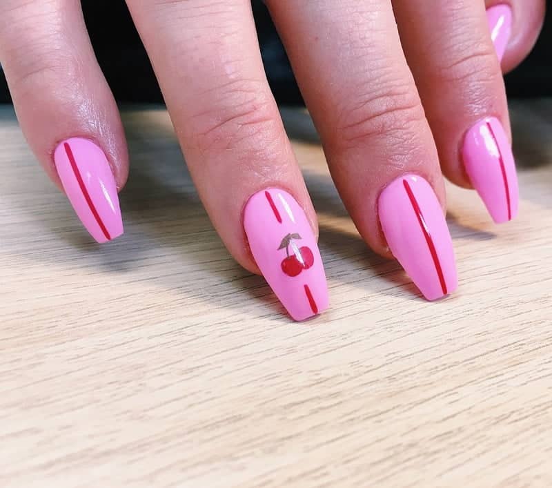 pink and red coffin nails