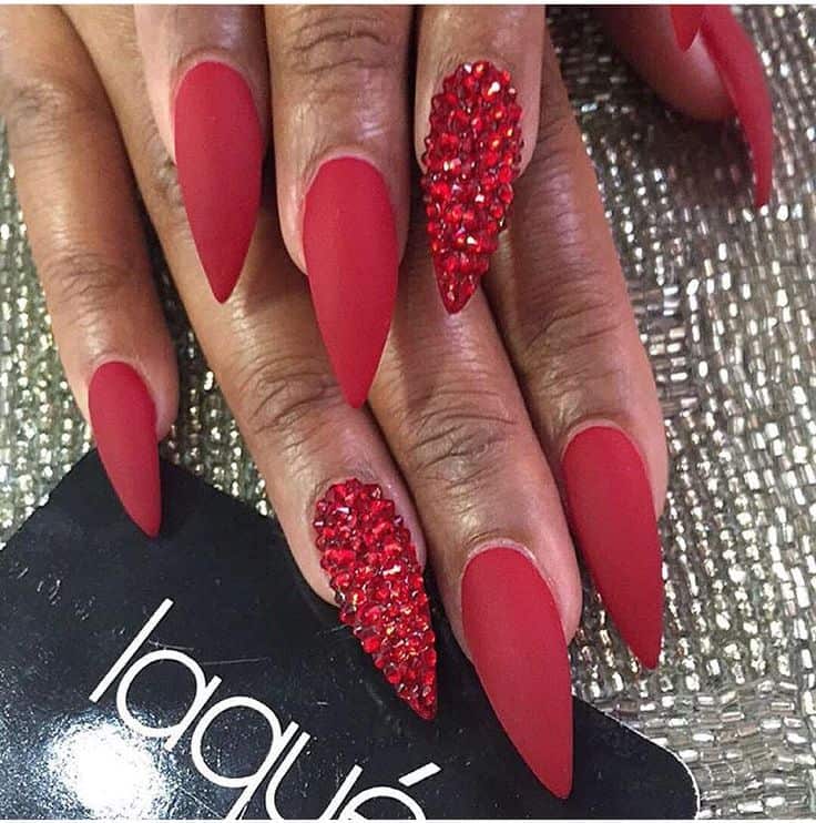 Matte Red Stiletto Nails