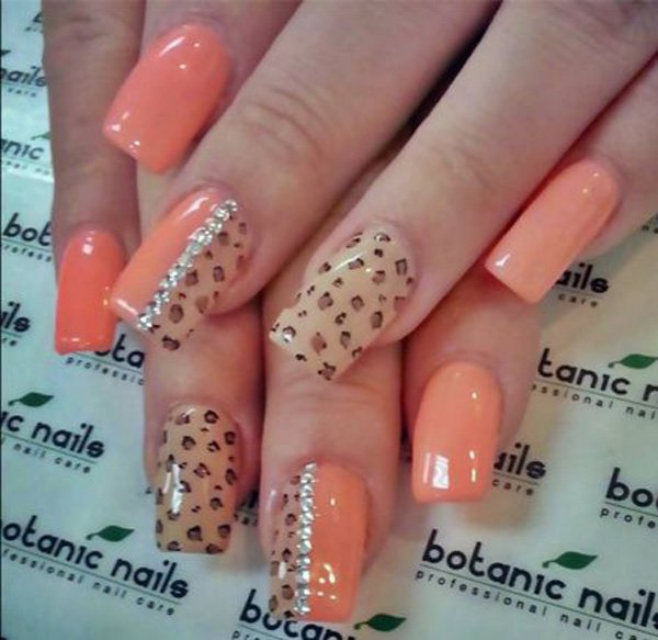 Orange Leopard Print Nail Design