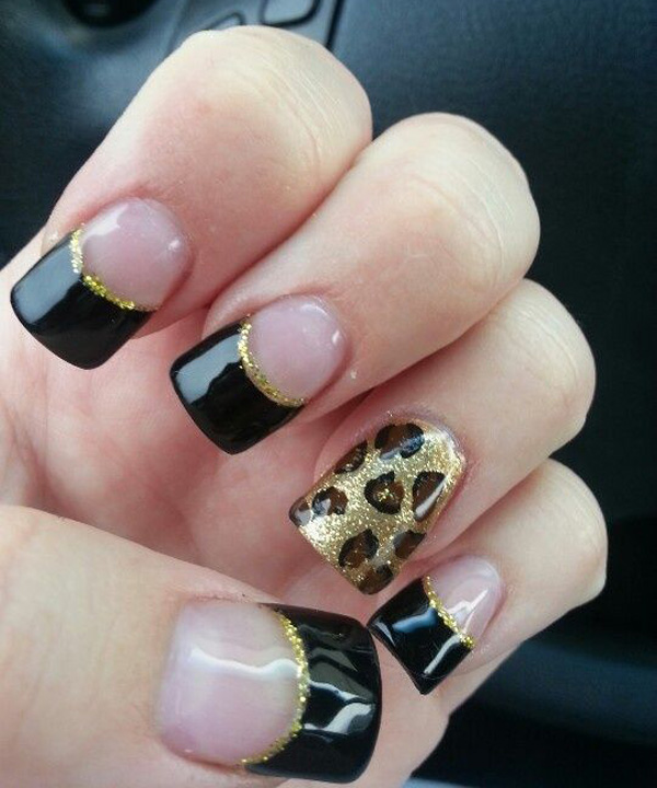 Black and Gold Leopard Print Nail Design