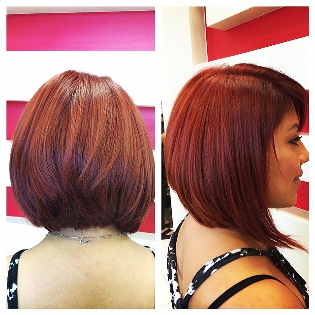 short angled red bob haircut for thick hair