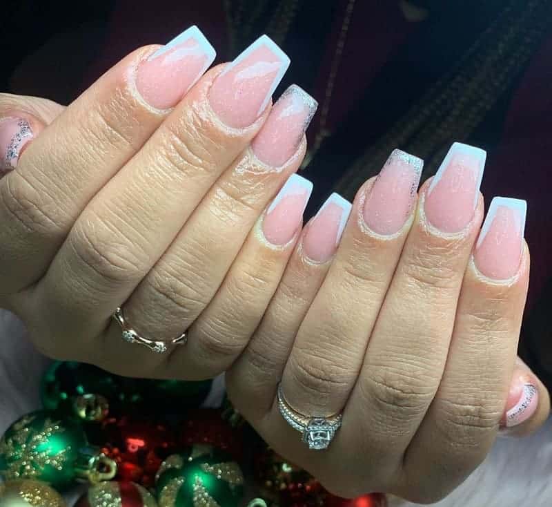 baby pink nails with french tip