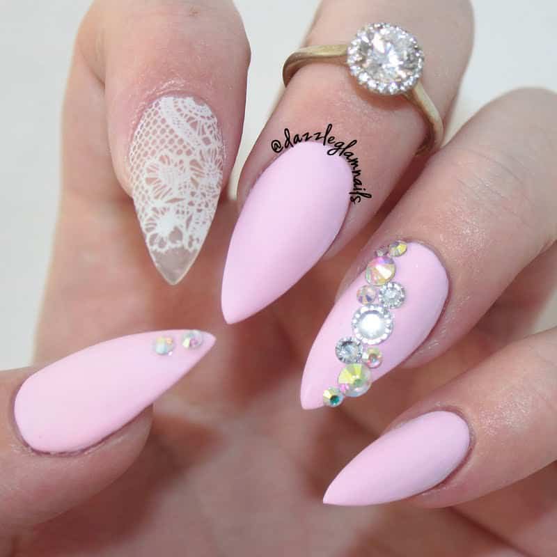 matte pink lace nail design