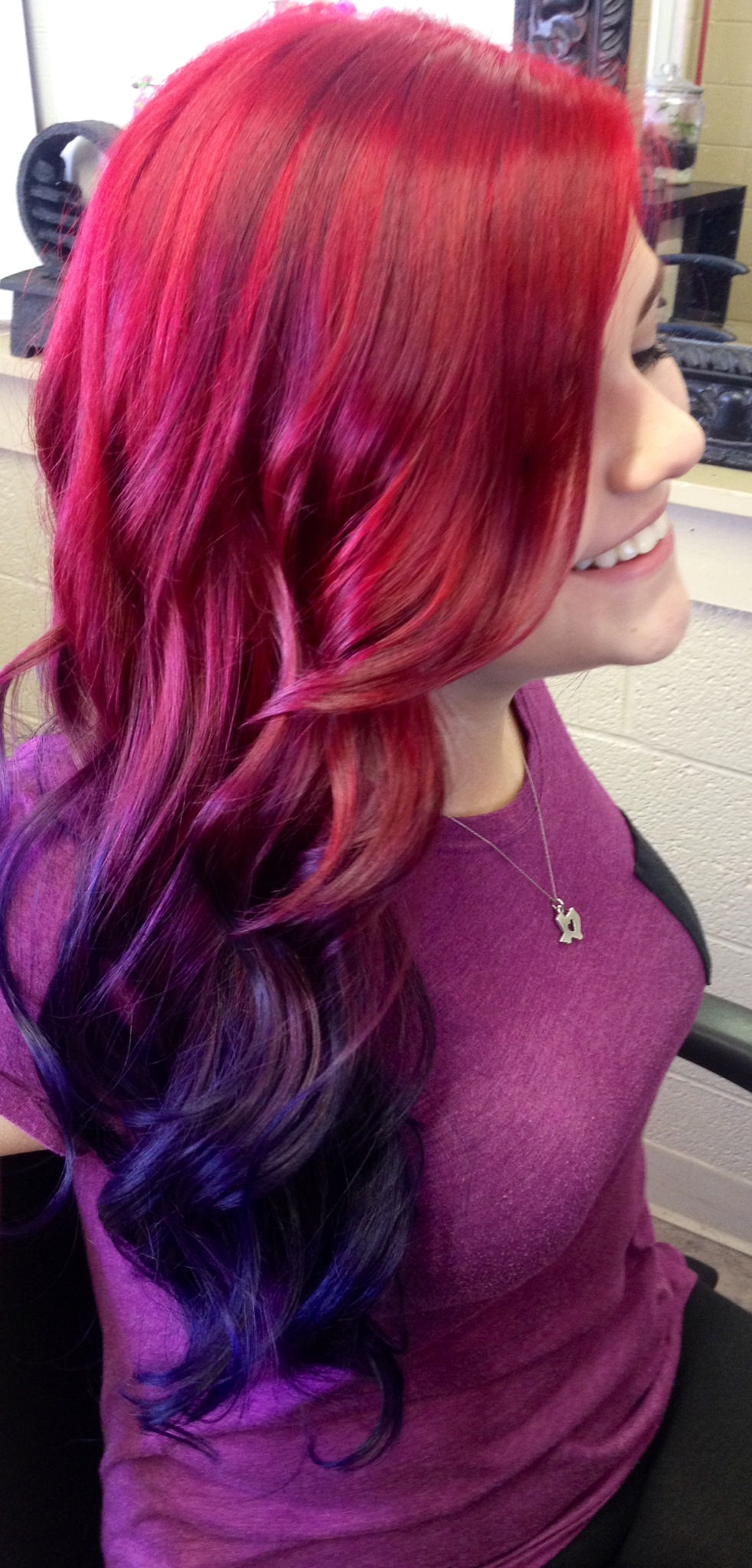 Red purple balayage hairstyle