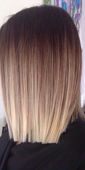 Straight blunt brown blonde balayage hairstyle