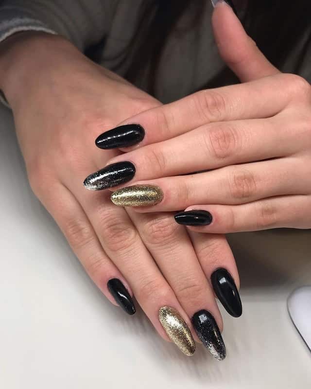 black, gold and silver nails