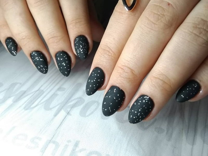matte black and silver nails