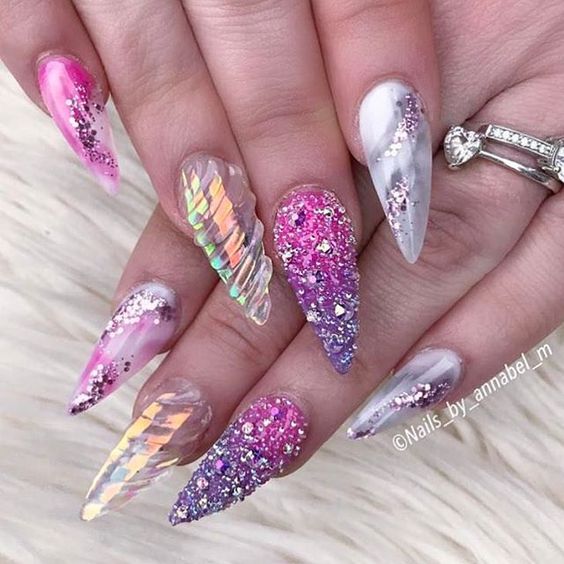 Translucent Unicorn Horn with Glitter Nails