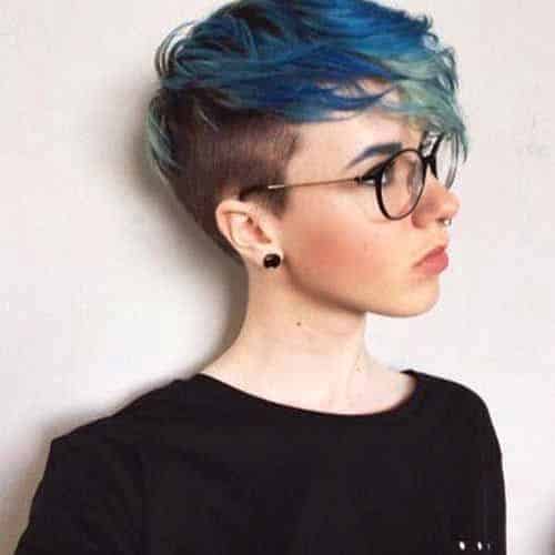 Messy Blue Pixie Cut in Layers