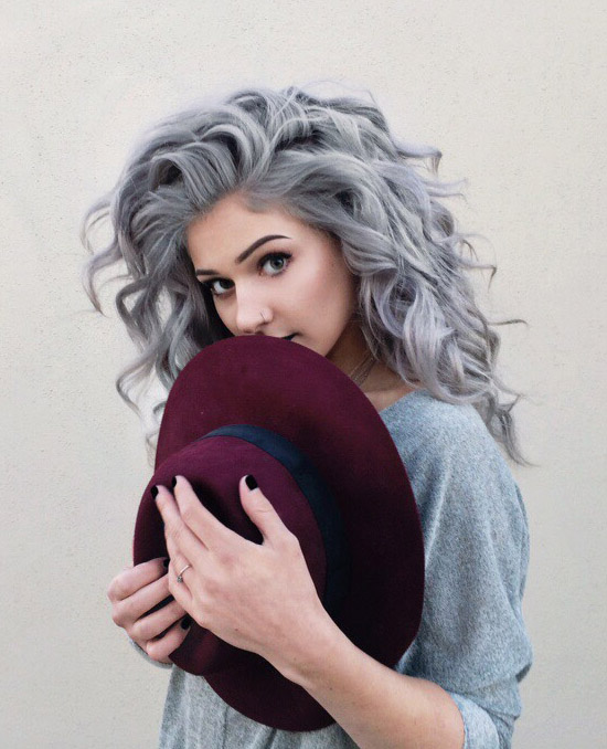 Grey curly dyed hairstyle