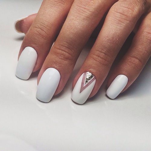 matte black and white geometric nails with negative space for a minimalist bride or a black and white wedding
