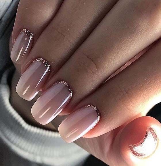 ombre French nails with a touch of bling for a very elegant and chic touch in your bridal look
