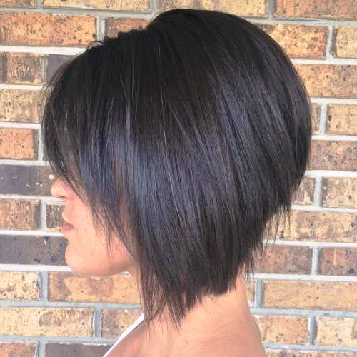 Short Black Stacked Choppy Lob