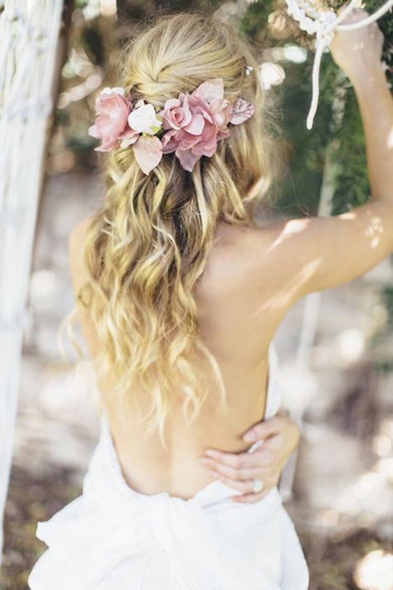 braided half updo with baby's breath looks sweet