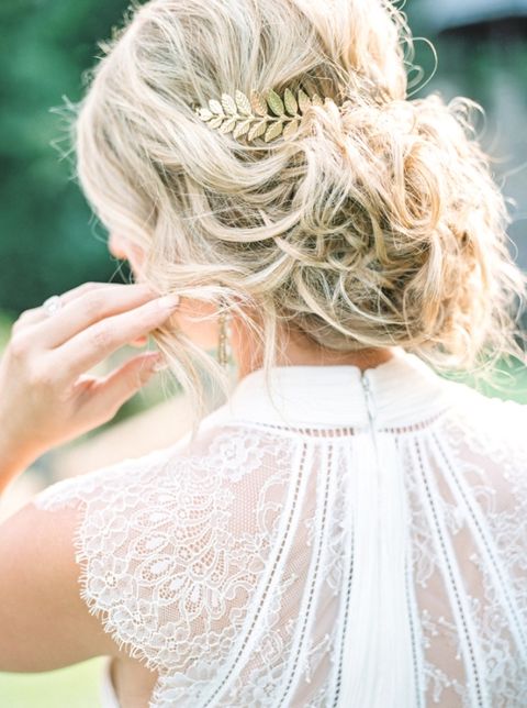 medium hair can be also styled into an updo, top it with fresh flowers