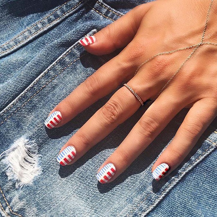 4th Of July Nail Inspo to Celebrate Independence Day with Style white nails stripes