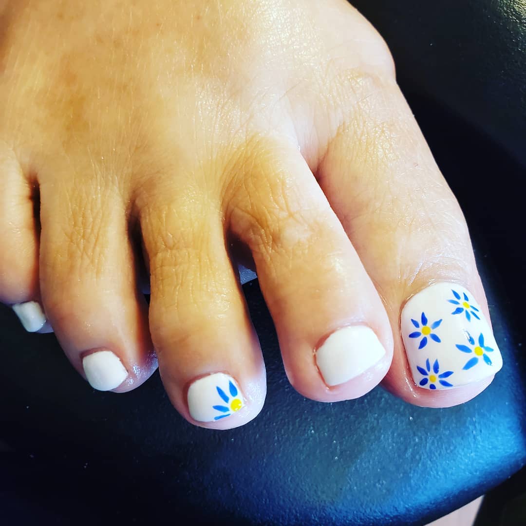 Blue and Yellow Floral Nail Art