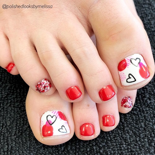 Loving Heart Design Nail Art Design for Toe