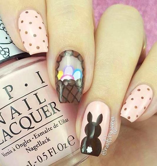 Basket and Bunny Design Nail Art for Squared Long Nails